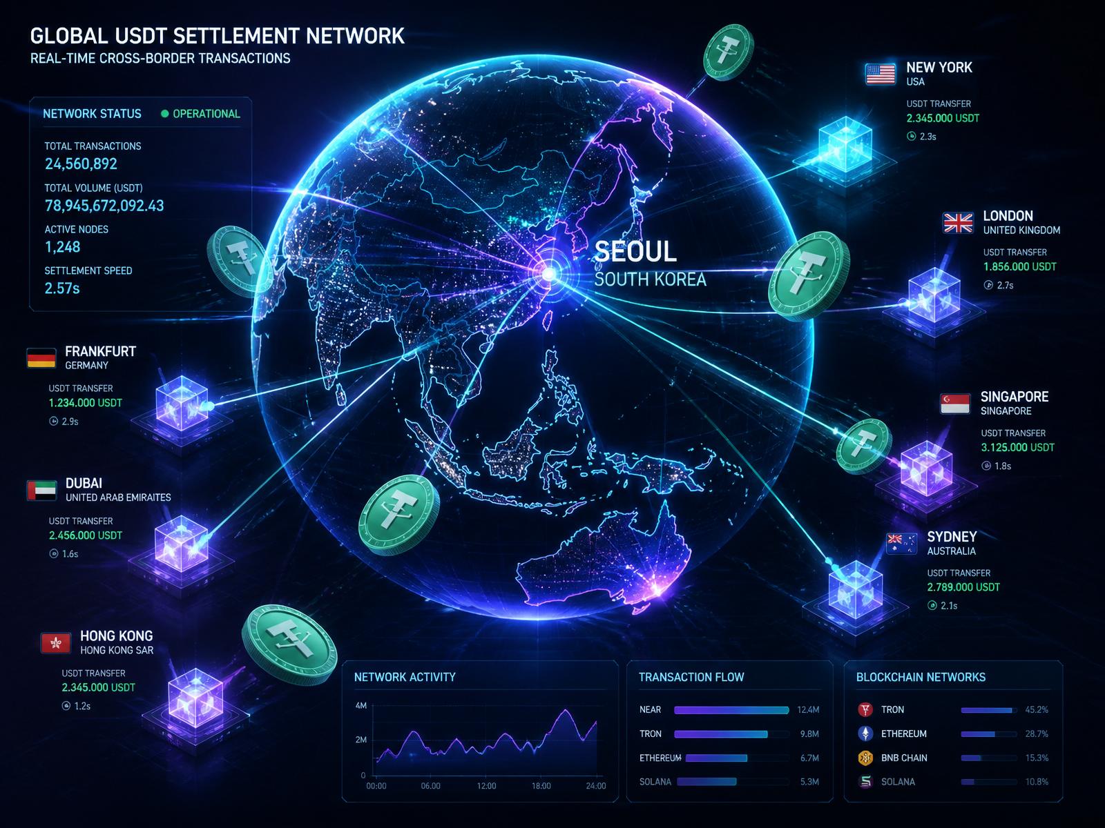 Global USDT settlement network visualization